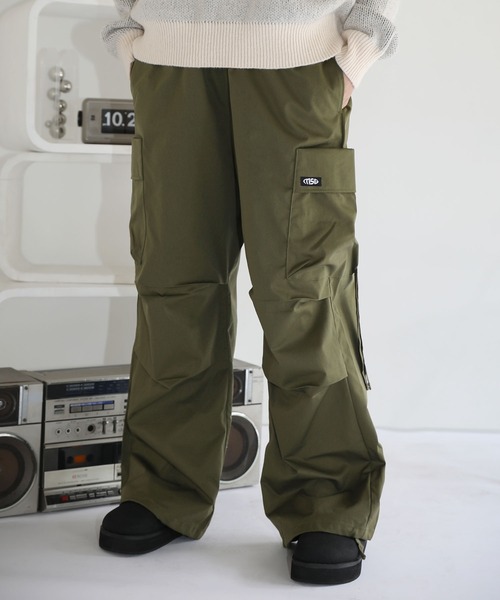 セール】サイドポケットスーパーワイドタックミリタリーカーゴパンツ