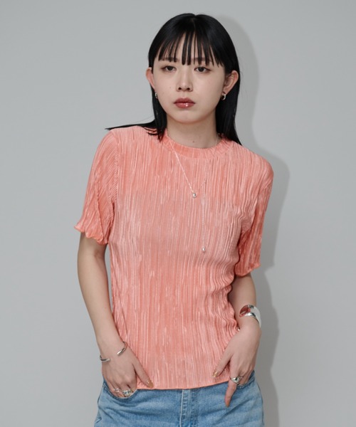 Aunt Marie's（アントマリーズ）の「ミニプリーツハーフスリーブカットソー（Tシャツ/カットソー・レディース・グレー/ブルー/ブラック/ネイビー/オレンジ/グリーン・FREE）」の9枚目の写真