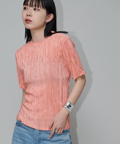 Aunt Marie's（アントマリーズ）の「ミニプリーツハーフスリーブカットソー（Tシャツ/カットソー・レディース・グレー/ブルー/ブラック/ネイビー/オレンジ/グリーン・FREE）」の10枚目の写真