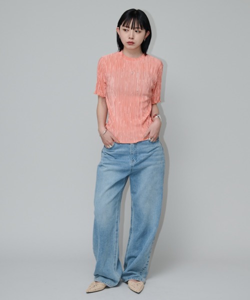 Aunt Marie's（アントマリーズ）の「ミニプリーツハーフスリーブカットソー（Tシャツ/カットソー・レディース・グレー/ブルー/ブラック/ネイビー/オレンジ/グリーン・FREE）」の13枚目の写真