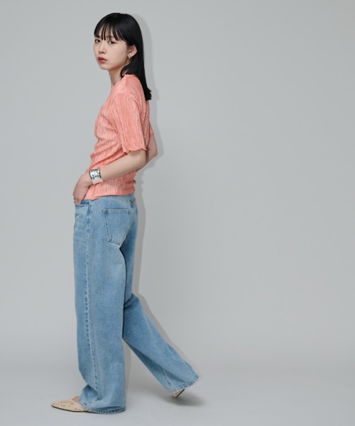 Aunt Marie's（アントマリーズ）の「ミニプリーツハーフスリーブカットソー（Tシャツ/カットソー・レディース・グレー/ブルー/ブラック/ネイビー/オレンジ/グリーン・FREE）」の14枚目の写真