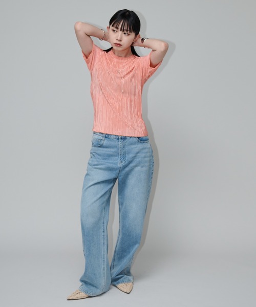 Aunt Marie's（アントマリーズ）の「ミニプリーツハーフスリーブカットソー（Tシャツ/カットソー・レディース・グレー/ブルー/ブラック/ネイビー/オレンジ/グリーン・FREE）」の15枚目の写真