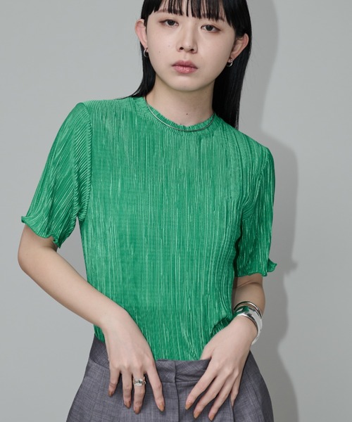Aunt Marie's（アントマリーズ）の「ミニプリーツハーフスリーブカットソー（Tシャツ/カットソー・レディース・グレー/ブルー/ブラック/ネイビー/オレンジ/グリーン・FREE）」の17枚目の写真