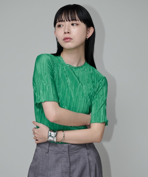 Aunt Marie's（アントマリーズ）の「ミニプリーツハーフスリーブカットソー（Tシャツ/カットソー・レディース・グレー/ブルー/ブラック/ネイビー/オレンジ/グリーン・FREE）」の19枚目の写真
