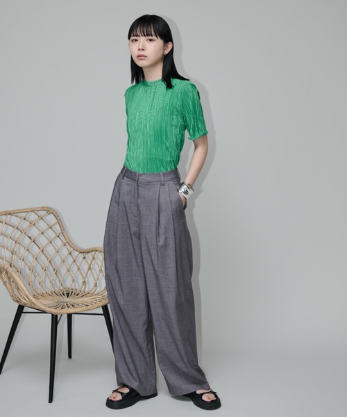Aunt Marie's（アントマリーズ）の「ミニプリーツハーフスリーブカットソー（Tシャツ/カットソー・レディース・グレー/ブルー/ブラック/ネイビー/オレンジ/グリーン・FREE）」の21枚目の写真