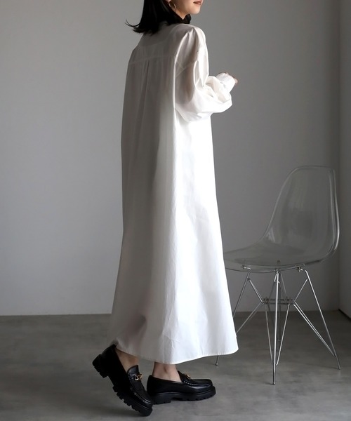 Bonjour Sagan（ボンジュールサガン）の「ボリュームスリーブバンドカラーシャツワンピース（シャツワンピース・レディース・ライトピンク/ライトブルー/ブラック/オフホワイト/イエロー・FREE）」の7枚目の写真