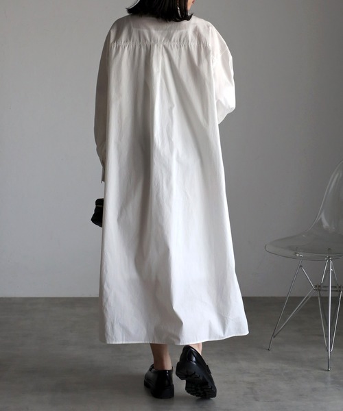 Bonjour Sagan（ボンジュールサガン）の「ボリュームスリーブバンドカラーシャツワンピース（シャツワンピース・レディース・ライトピンク/ライトブルー/ブラック/オフホワイト/イエロー・FREE）」の9枚目の写真