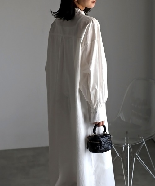 Bonjour Sagan（ボンジュールサガン）の「ボリュームスリーブバンドカラーシャツワンピース（シャツワンピース・レディース・ライトピンク/ライトブルー/ブラック/オフホワイト/イエロー・FREE）」の10枚目の写真