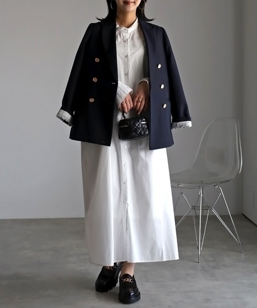 Bonjour Sagan（ボンジュールサガン）の「ボリュームスリーブバンドカラーシャツワンピース（シャツワンピース・レディース・ライトピンク/ライトブルー/ブラック/オフホワイト/イエロー・FREE）」の11枚目の写真