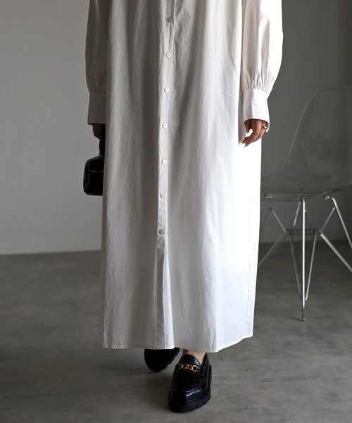 Bonjour Sagan（ボンジュールサガン）の「ボリュームスリーブバンドカラーシャツワンピース（シャツワンピース・レディース・ライトピンク/ライトブルー/ブラック/オフホワイト/イエロー・FREE）」の13枚目の写真