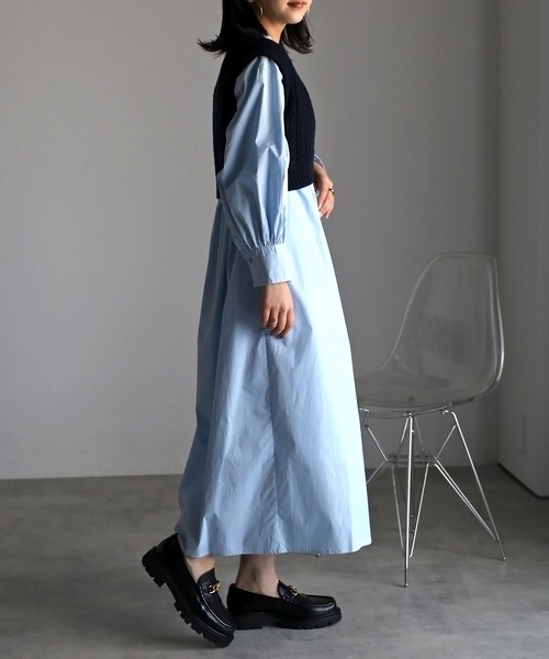 Bonjour Sagan（ボンジュールサガン）の「ボリュームスリーブバンドカラーシャツワンピース（シャツワンピース・レディース・ライトピンク/ライトブルー/ブラック/オフホワイト/イエロー・FREE）」の21枚目の写真