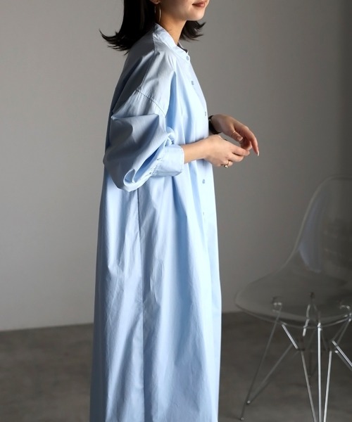 Bonjour Sagan（ボンジュールサガン）の「ボリュームスリーブバンドカラーシャツワンピース（シャツワンピース・レディース・ライトピンク/ライトブルー/ブラック/オフホワイト/イエロー・FREE）」の22枚目の写真