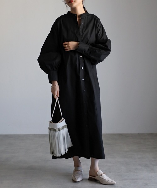 Bonjour Sagan（ボンジュールサガン）の「ボリュームスリーブバンドカラーシャツワンピース（シャツワンピース・レディース・ライトピンク/ライトブルー/ブラック/オフホワイト/イエロー・FREE）」の15枚目の写真