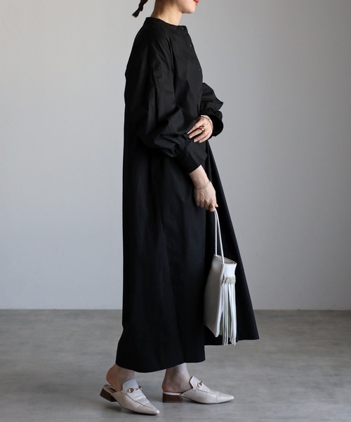 Bonjour Sagan（ボンジュールサガン）の「ボリュームスリーブバンドカラーシャツワンピース（シャツワンピース・レディース・ライトピンク/ライトブルー/ブラック/オフホワイト/イエロー・FREE）」の17枚目の写真