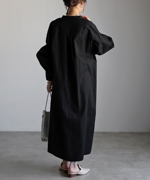 Bonjour Sagan（ボンジュールサガン）の「ボリュームスリーブバンドカラーシャツワンピース（シャツワンピース・レディース・ライトピンク/ライトブルー/ブラック/オフホワイト/イエロー・FREE）」の19枚目の写真