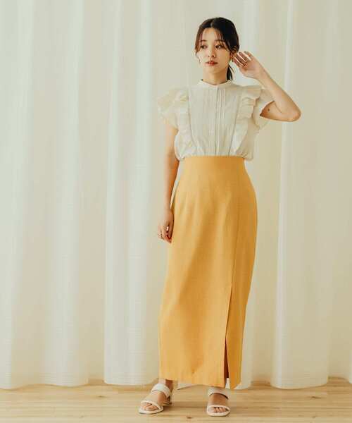 SENSE OF PLACE by URBAN RESEARCH（センスオブプレイスバイアーバンリサーチ）の「リネンライクスリットタイトスカート（スカート・レディース・チャコールグレー/ライトベージュ/ブラック/オレンジ/ライトブルー・X-SMALL/SMALL/MEDIUM/LARGE/TALL）」の17枚目の写真