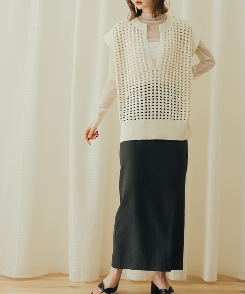 SENSE OF PLACE by URBAN RESEARCH（センスオブプレイスバイアーバンリサーチ）の「リネンライクスリットタイトスカート（スカート・レディース・チャコールグレー/ライトベージュ/ブラック/オレンジ/ライトブルー・X-SMALL/SMALL/MEDIUM/LARGE/TALL）」の13枚目の写真