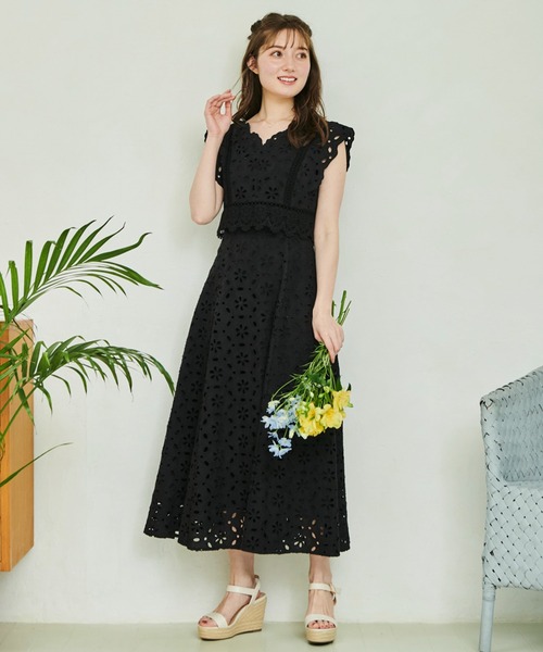 NOELA（ノエラ）の「コットンレースマキシワンピ（ワンピース・レディース・ブラック/オフホワイト/サックスブルー/イエロー・S/M）」の12枚目の写真