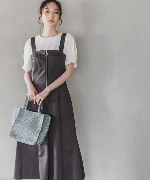 Andemiu（アンデミュウ）の「オーバーオールフウジャンスカ199477（ジャンパースカート・レディース・チャコール/アイボリー/ベージュ・FREE）」の2枚目の写真