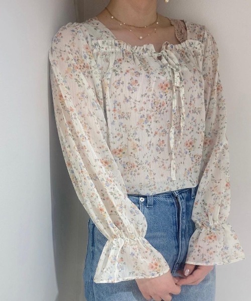 flower（フラワー）の「フローラルキャンディブラウス（シャツ/ブラウス・レディース・ブルー/アイボリー・FREE）」の4枚目の写真