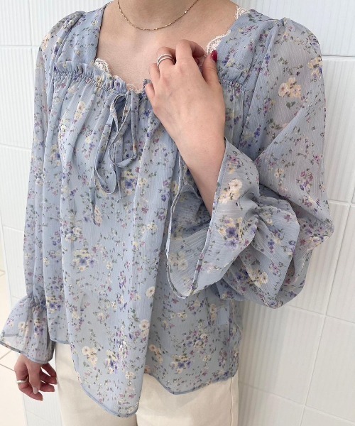 flower（フラワー）の「フローラルキャンディブラウス（シャツ/ブラウス・レディース・ブルー/アイボリー・FREE）」の11枚目の写真