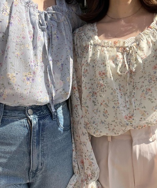 flower（フラワー）の「フローラルキャンディブラウス（シャツ/ブラウス・レディース・ブルー/アイボリー・FREE）」の8枚目の写真