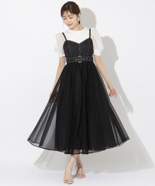 AND COUTURE（アンドクチュール）の「デニム×チュールフレアキャミ 