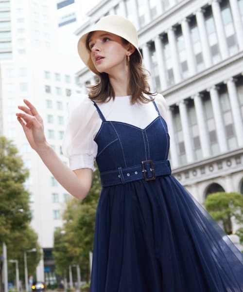 AND COUTURE デニム×チュールフレアキャミワンピース デニム×チュールフレアキャミワンピース(505265808) | AND