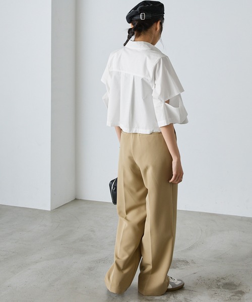 forksy.(フォルクシー)の「【forksy.】カットオフ半袖クロップドシャツ(シャツ/ブラウス・レディース・ブルー/オフホワイト/ホワイト×ブラック・FREE)」の10枚目の写真