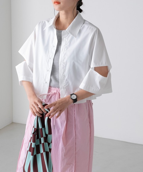 半袖ブラウス M 袖刺繍ブラウス 半袖 レディース(M ネイビー): 東京シャツ公式