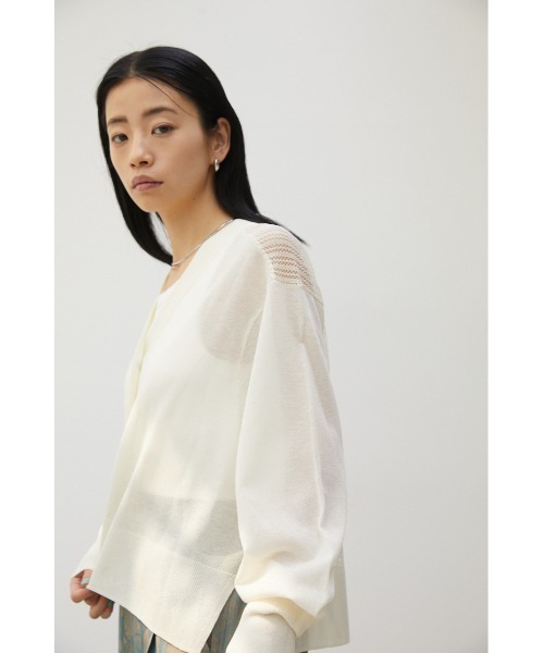 crie conforto（クリーコンフォルト）の「バックメッシュカーデ（カーディガン/ボレロ・レディース・オフホワイト/ブルー/ライトパープル/ピンク/チャコールグレー/ボルドー・FREE）」の7枚目の写真