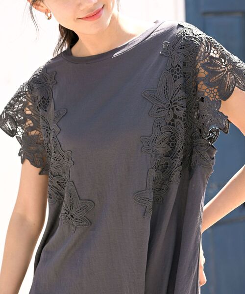 rps（アールピーエス）の「レース袖カットチュニック（チュニック・レディース・チャコールグレー/オフホワイト/ブラック/グリーン・フリー）」の17枚目の写真