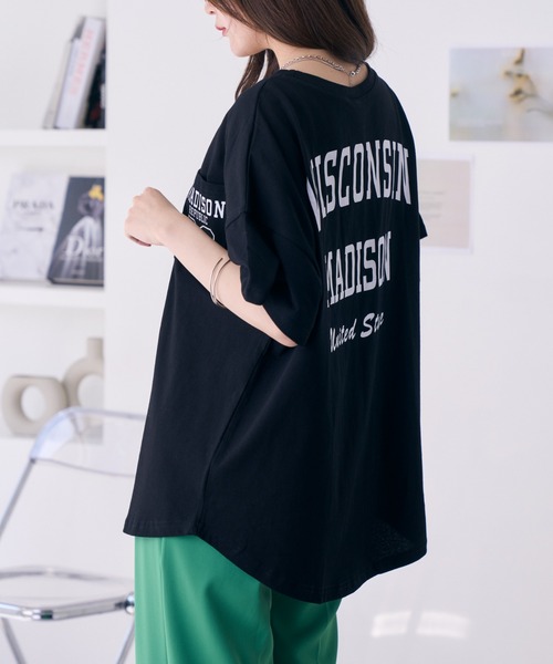 COCOMOMO(ココモモ)の「バックカレッジロゴ オーバーTシャツ(Tシャツ/カットソー・レディース・ブラック/ホワイト・FREE)」の22枚目の写真