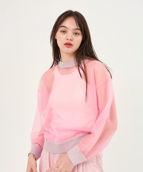 TINA：JOJUN（ティーナジョジュン）の「シアーニット プルオーバー TINA：JOJUN（ニット/セーター・レディース・ピンク/オフホワイト・M）」の7枚目の写真