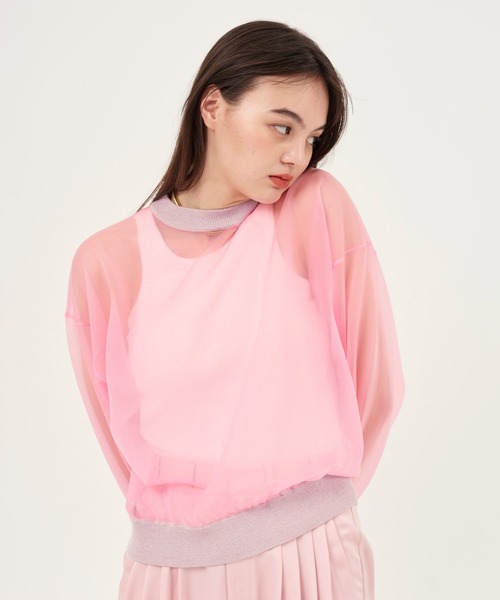 TINA：JOJUN（ティーナジョジュン）の「シアーニット プルオーバー TINA：JOJUN（ニット/セーター・レディース・ピンク/オフホワイト・M）」の8枚目の写真