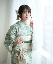 utatane（ウタタネ）の「浴衣3点セット 綿麻 グリーンの麻の葉（浴衣）」