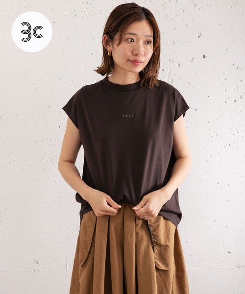 EKAL（エカル）の「フレンチスリーブカットソー（Tシャツ/カットソー・レディース・グリーン/ベージュ系その他/ブラウン/ホワイト・ONE）」の2枚目の写真