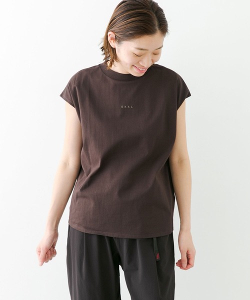 EKAL（エカル）の「フレンチスリーブカットソー（Tシャツ/カットソー・レディース・グリーン/ベージュ系その他/ブラウン/ホワイト・ONE）」の7枚目の写真
