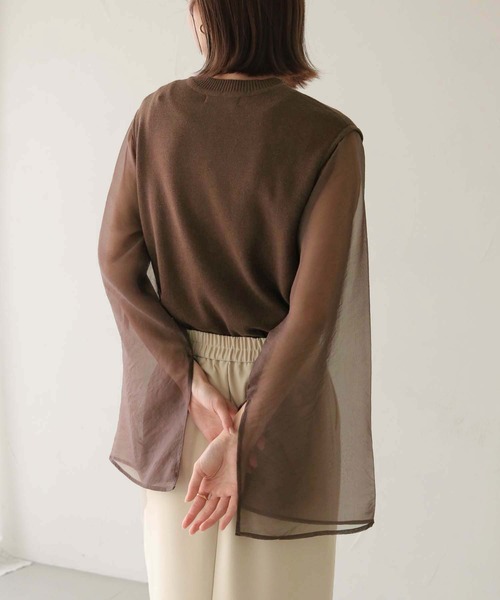 CLEIO（クレイオ）の「【CLEIO】オーガンジーフレアスリーブニット（ニット/セーター・レディース・ダークブラウン/モカ/アイボリー・FREE）」の10枚目の写真