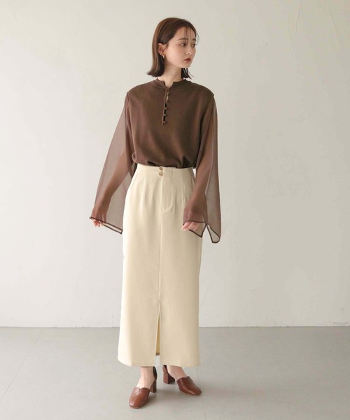 CLEIO（クレイオ）の「【CLEIO】オーガンジーフレアスリーブニット（ニット/セーター・レディース・ダークブラウン/モカ/アイボリー・FREE）」の11枚目の写真