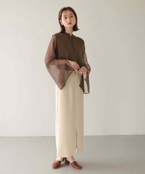 CLEIO（クレイオ）の「【CLEIO】オーガンジーフレアスリーブニット（ニット/セーター・レディース・ダークブラウン/モカ/アイボリー・FREE）」の12枚目の写真