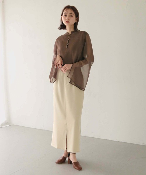 CLEIO（クレイオ）の「【CLEIO】オーガンジーフレアスリーブニット（ニット/セーター・レディース・ダークブラウン/モカ/アイボリー・FREE）」の13枚目の写真