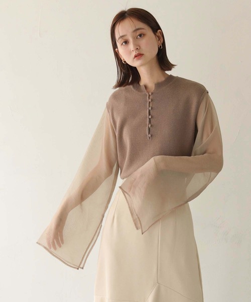 CLEIO（クレイオ）の「【CLEIO】オーガンジーフレアスリーブニット（ニット/セーター・レディース・ダークブラウン/モカ/アイボリー・FREE）」の19枚目の写真