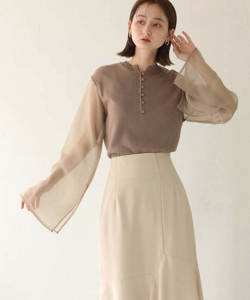 CLEIO（クレイオ）の「【CLEIO】オーガンジーフレアスリーブニット（ニット/セーター・レディース・ダークブラウン/モカ/アイボリー・FREE）」の20枚目の写真