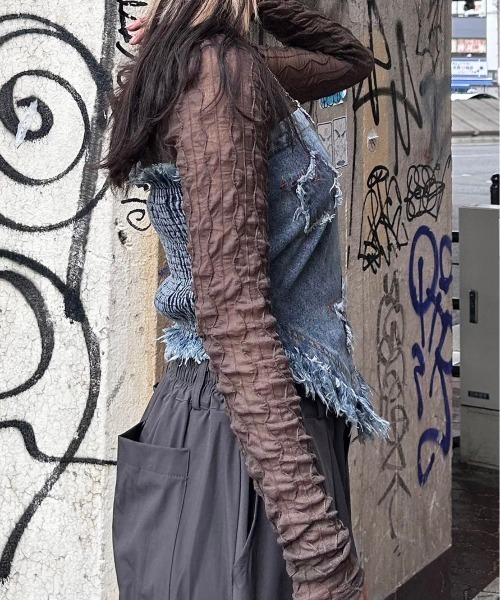 XU(エックスユー)の「【XU/エックスユー】star vintage denim top/ スター ビンテージ デニム トップス フリンジデニム(その他トップス・レディース・ブルー・ONE SIZE)」の3枚目の写真
