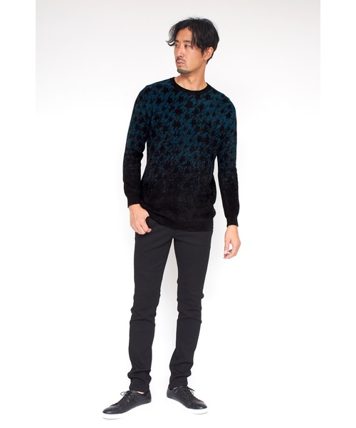 HIGH STREET（ハイストリート）の「HIGH STREET∴グラデーション千鳥柄モールクルーネックニット（ニット/セーター・メンズ・ダークグリーン/グレー/ブラック・M/LL/L）」の18枚目の写真