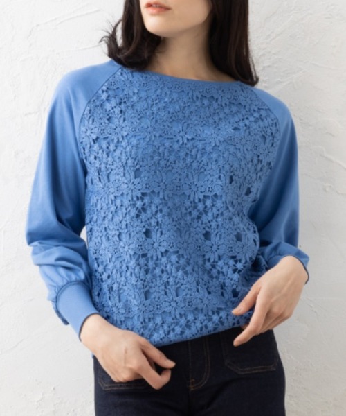 aunt lily(アントリリー)の「フロントレースコンビコンシャススリーブプルオーバー(Tシャツ/カットソー・レディース・ブラック/オフホワイト/ブルー・S/M/L/LL/3L)」の3枚目の写真