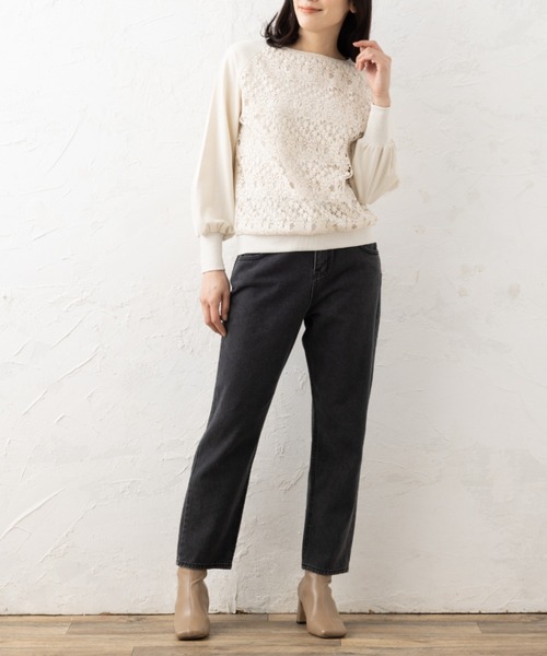 aunt lily(アントリリー)の「フロントレースコンビコンシャススリーブプルオーバー(Tシャツ/カットソー・レディース・ブラック/オフホワイト/ブルー・S/M/L/LL/3L)」の4枚目の写真