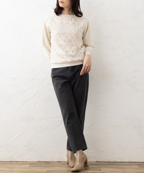 aunt lily(アントリリー)の「フロントレースコンビコンシャススリーブプルオーバー(Tシャツ/カットソー・レディース・ブラック/オフホワイト/ブルー・S/M/L/LL/3L)」の5枚目の写真