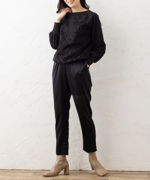 aunt lily(アントリリー)の「フロントレースコンビコンシャススリーブプルオーバー(Tシャツ/カットソー・レディース・ブラック/オフホワイト/ブルー・S/M/L/LL/3L)」の6枚目の写真